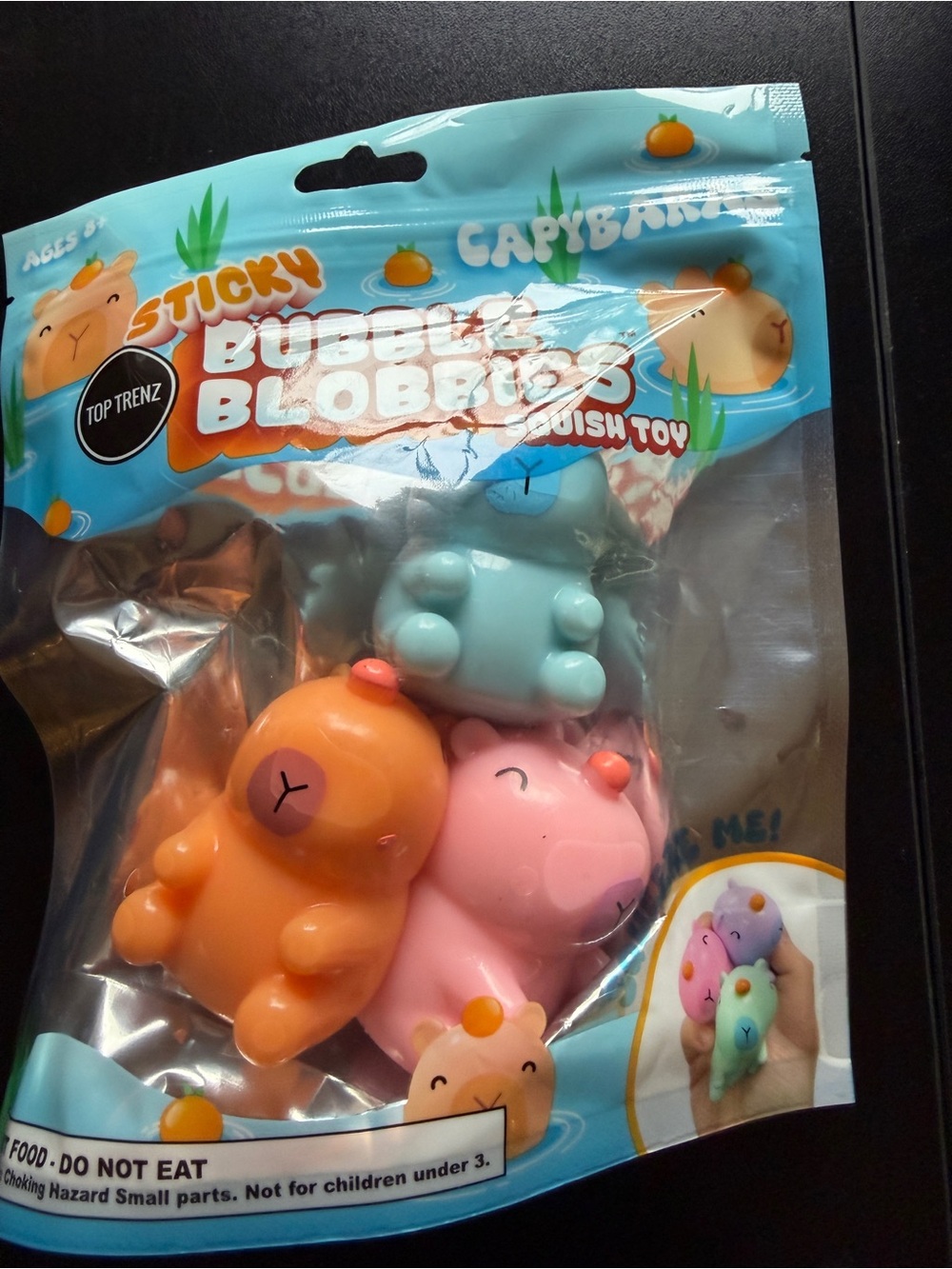 New Squishy Top Trenz Sticky Bubble Blobbies Capybaras 3 Set Pink Orange Blue
